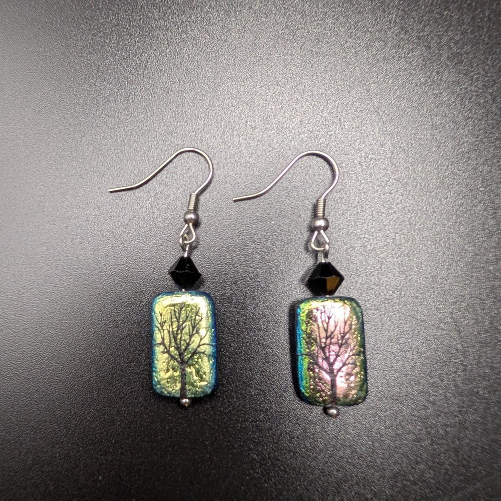 Handmade Czech Glass Tree Earrings – Iridescent - Picture 4 of 5